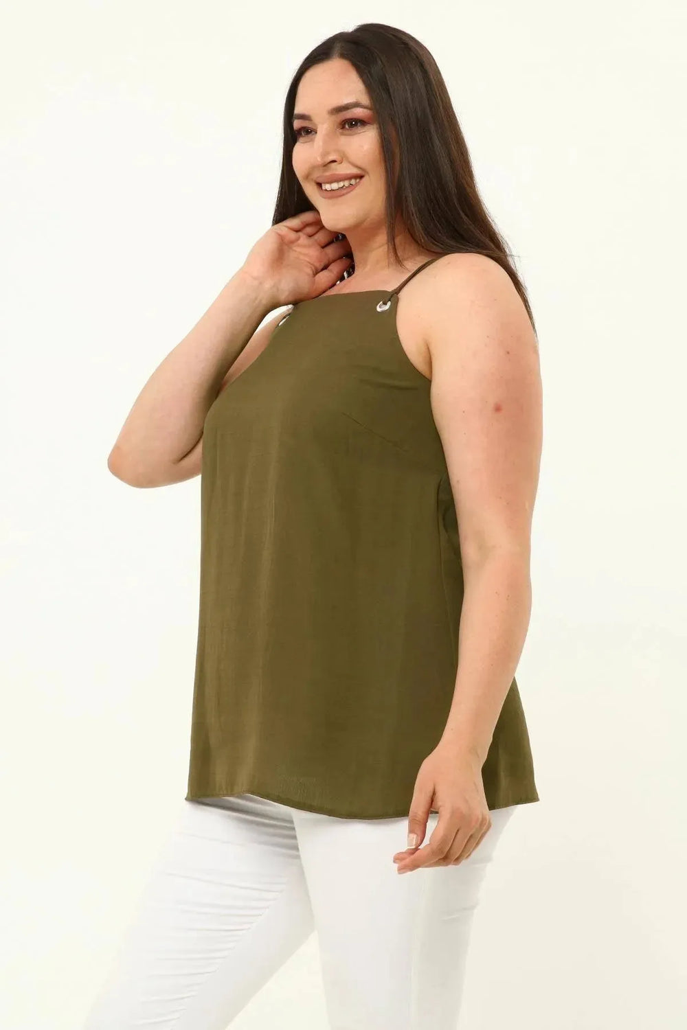 Hanezza Büyük Beden Çiçek Desenli Krep Kumaş İp Askılı Bluz - Image 4