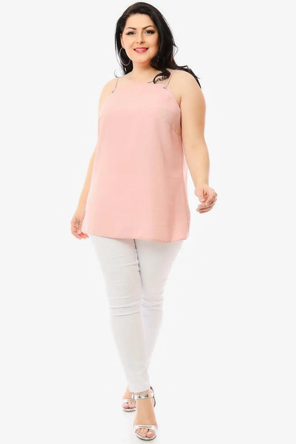 Hanezza Büyük Beden Çiçek Desenli Krep Kumaş İp Askılı Bluz