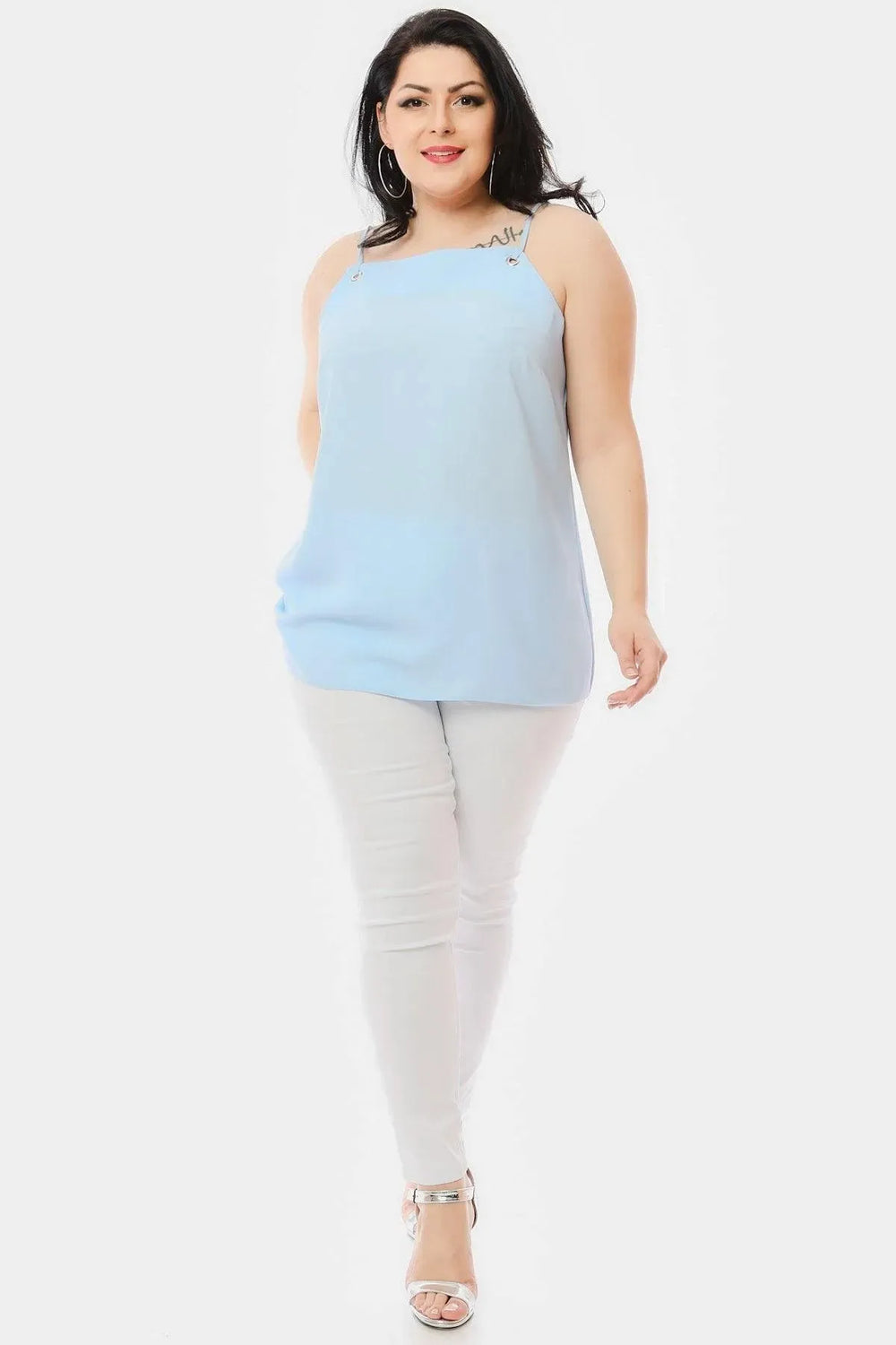 Hanezza Büyük Beden Çiçek Desenli Krep Kumaş İp Askılı Bluz - Image 13