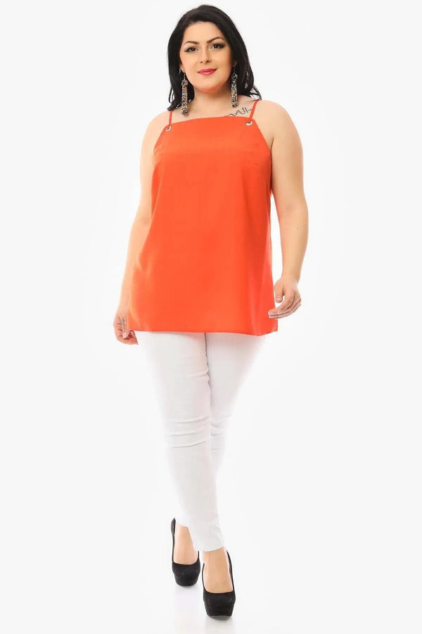 Hanezza Büyük Beden Çiçek Desenli Krep Kumaş İp Askılı Bluz