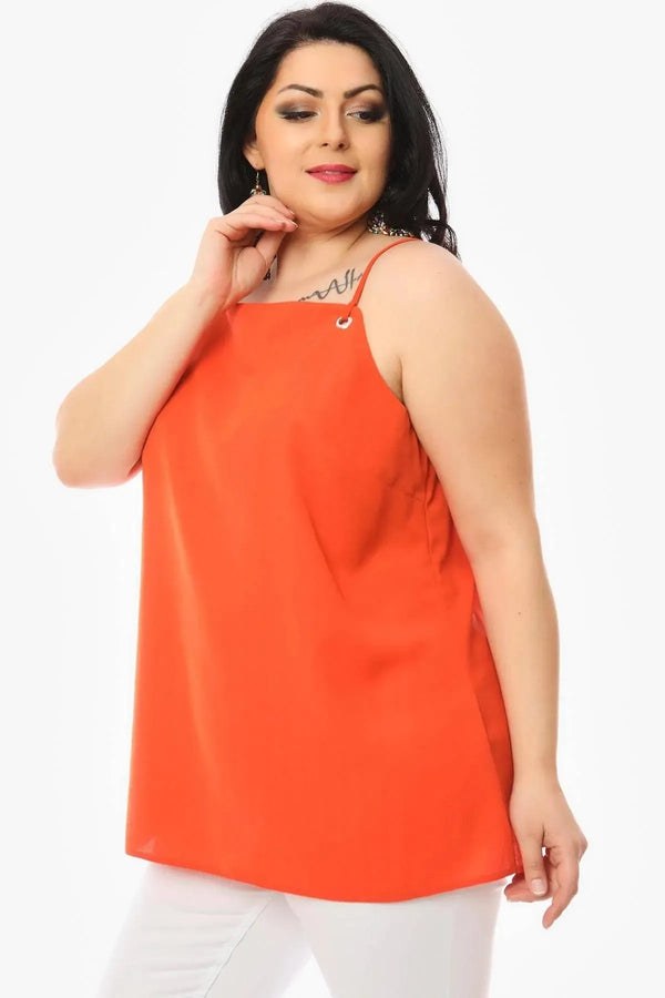 Hanezza Büyük Beden Çiçek Desenli Krep Kumaş İp Askılı Bluz