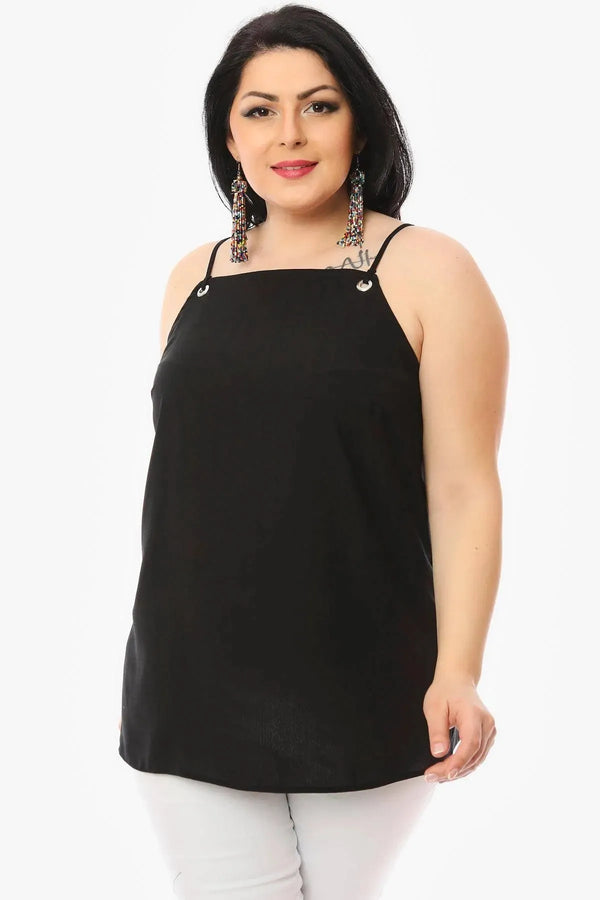 Hanezza Büyük Beden Çiçek Desenli Krep Kumaş İp Askılı Bluz