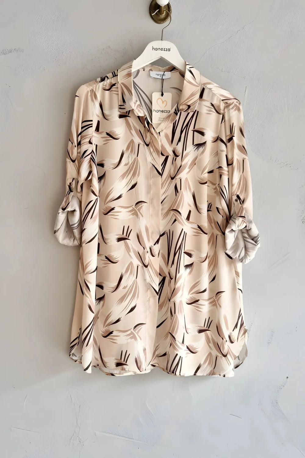 Hanezza Plus Size Patterned Satin Crepe Shirt - Elegant Floral - Image 2