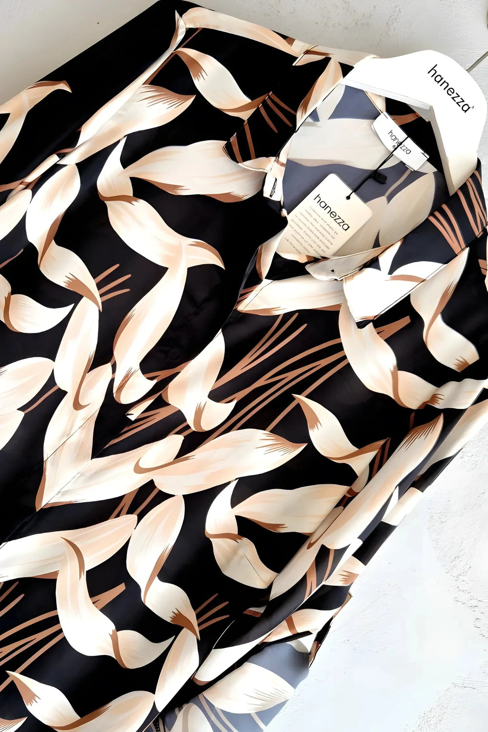 Hanezza Plus Size Patterned Satin Crepe Shirt - Elegant Floral - Image 9