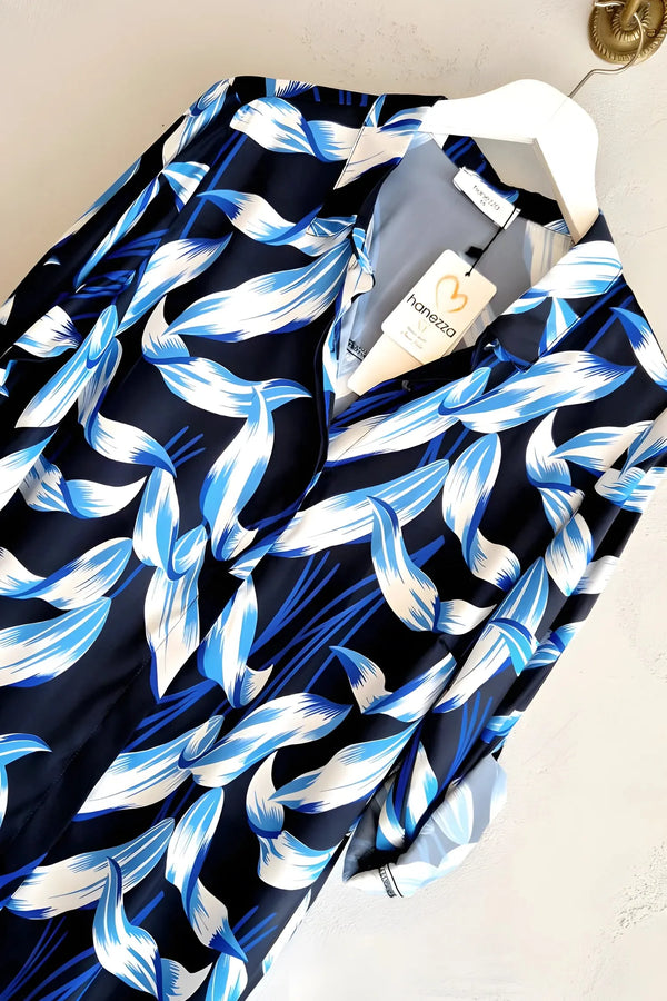 Hanezza Plus Size Patterned Satin Crepe Shirt - Elegant Floral