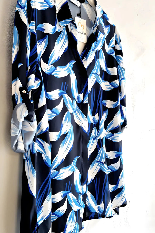 Hanezza Plus Size Patterned Satin Crepe Shirt - Elegant Floral