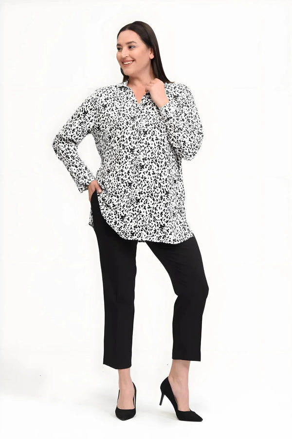 Качество в одежде больших размеров: туника-рубашка из вискозы с узором
