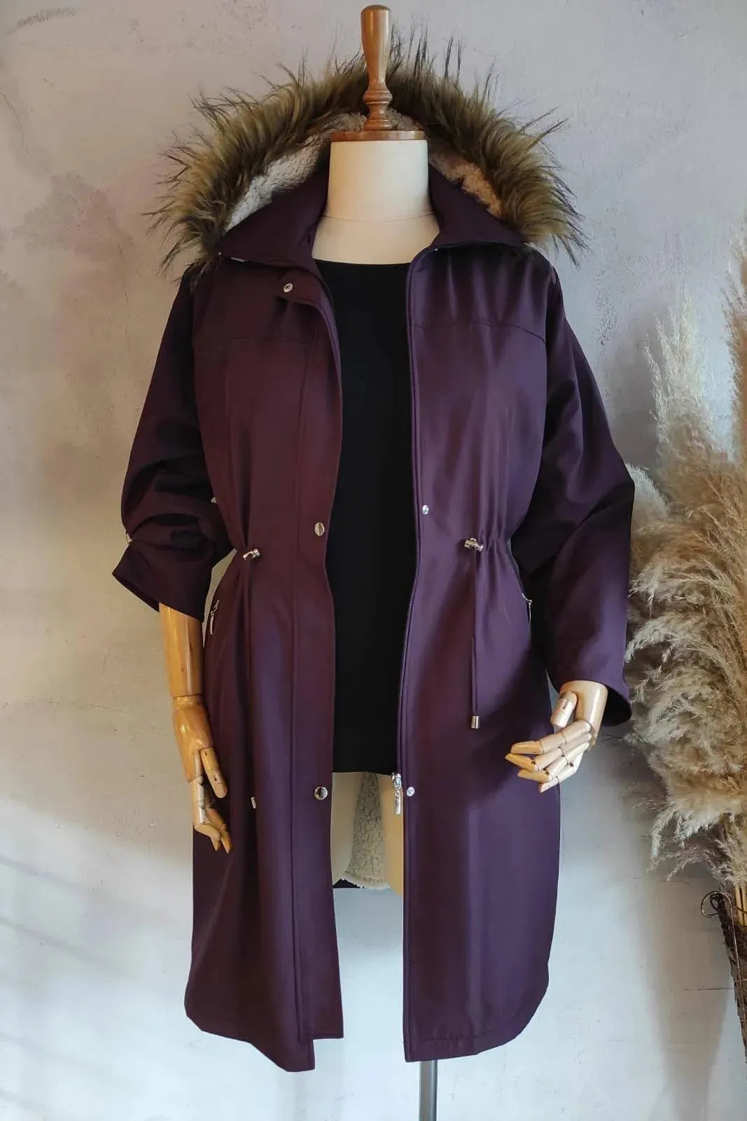 Trench-coat Grandes Tailles Hanezza avec Doublure en Peluche et Polaire