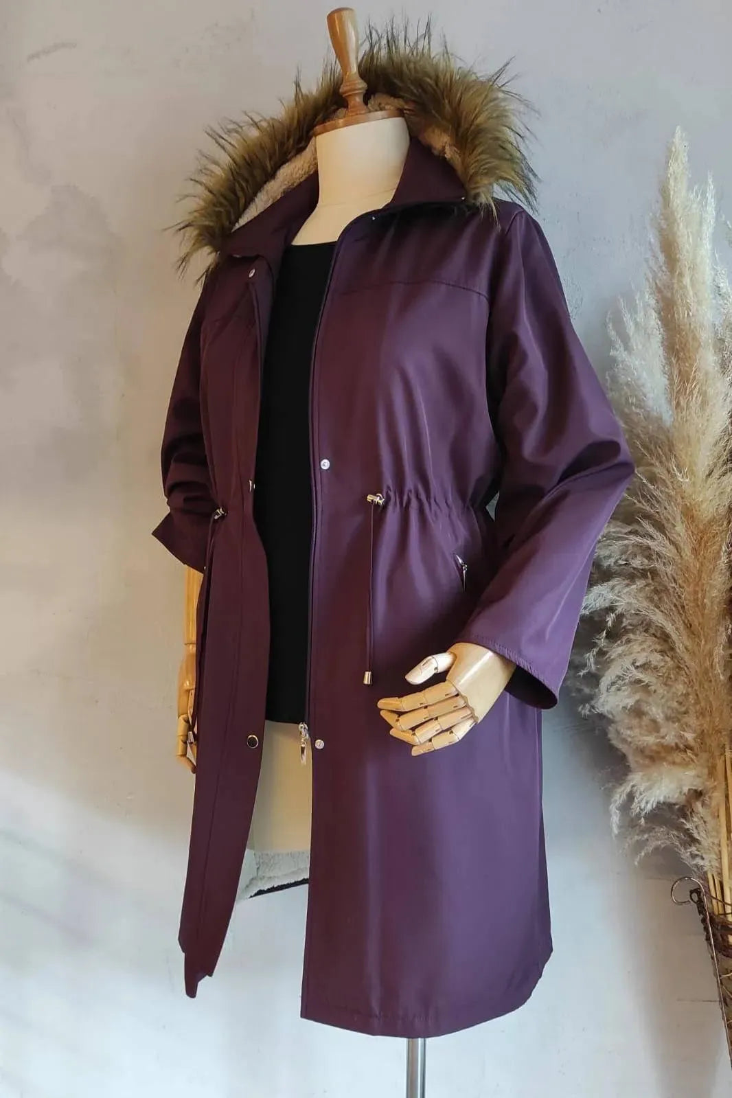 Trench-coat Grandes Tailles Hanezza avec Doublure en Peluche et Polaire