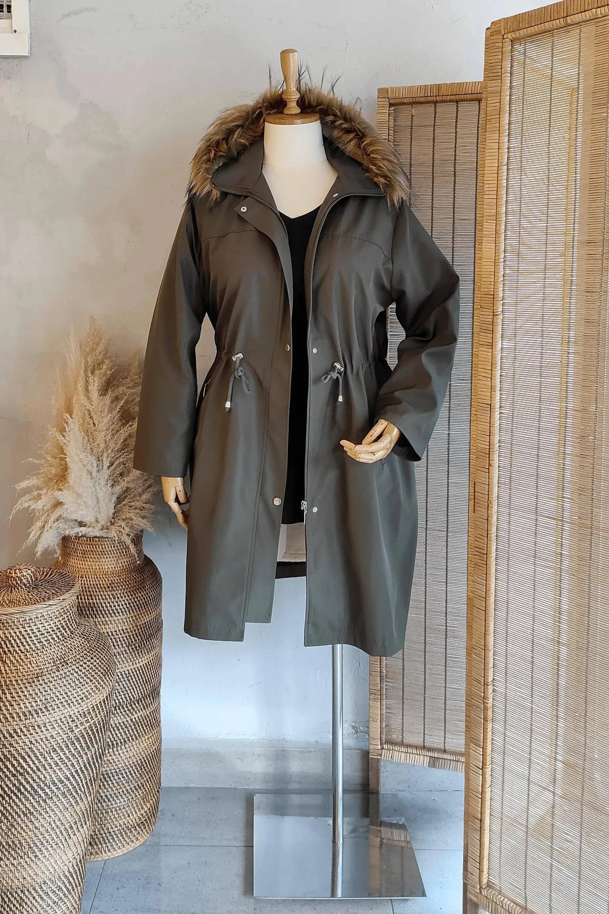 Trench-coat Grandes Tailles Hanezza avec Doublure en Peluche et Polaire