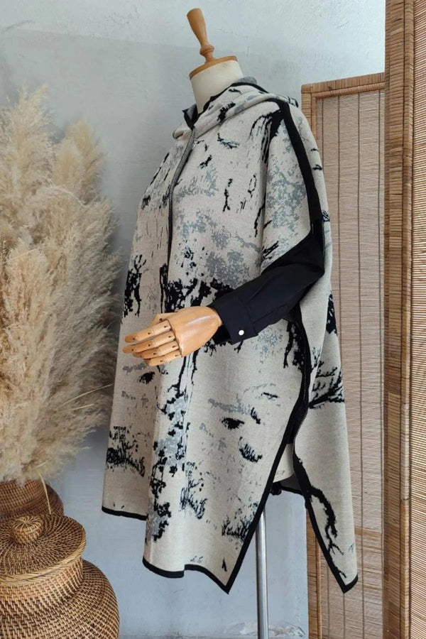HANEZZA Plus Size Hooded Knitwear Poncho - Women
