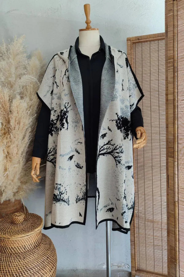 HANEZZA Plus Size Hooded Knitwear Poncho - Women