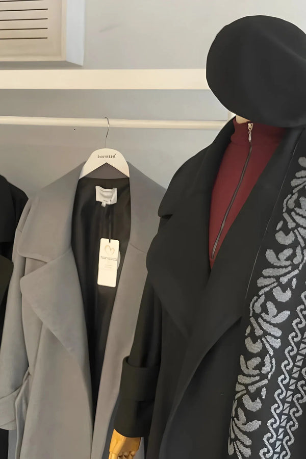 Büyük Beden Kadın Hanezza Büyük Beden Kaşe Mont - Şık Dayanıklı Siyah/Gri Büyük Beden Mont Siyah/Gri Kaşe