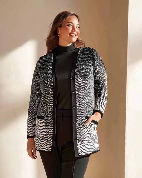 Hanezza كارديجان تريكو مقاس كبير بنقشة بارزة وجيوب