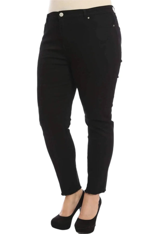 Büyük Beden Kadın Hanezza Büyük Beden Kot Pantolon - Pamuklu Viskon Kumaş Ticari Ürün Siyah