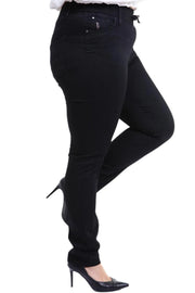 Büyük Beden Kadın Hanezza Büyük Beden Lastikli Slim Fit Kot Pantolon - Pamuk Büyük Beden Kot Pantolon Siyah Düz Kot