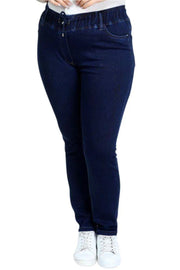 Büyük Beden Kadın Hanezza Büyük Beden Lastikli Slim Fit Kot Pantolon - Pamuk Büyük Beden Kot Pantolon Lacivert Düz