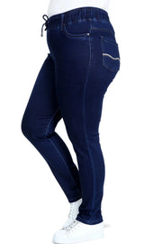 Büyük Beden Kadın Hanezza Büyük Beden Lastikli Slim Fit Kot Pantolon - Pamuk Büyük Beden Kot Pantolon Lacivert Düz