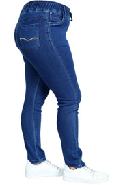 Büyük Beden Kadın Hanezza Büyük Beden Lastikli Slim Fit Kot Pantolon - Pamuk Büyük Beden Kot Pantolon Mavi Düz