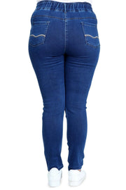 Büyük Beden Kadın Hanezza Büyük Beden Lastikli Slim Fit Kot Pantolon - Pamuk Büyük Beden Kot Pantolon Mavi Düz