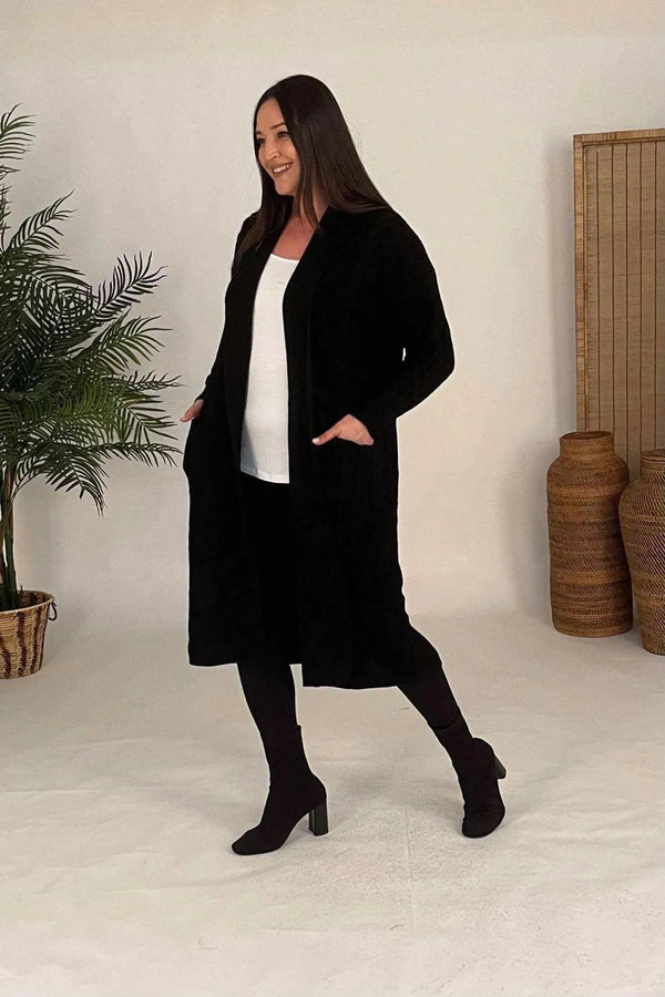 HANEZZA Plus Size Shawl Collar Knit Cardigan - Floral Pattern Cotton