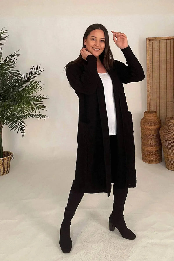 Büyük Beden Kadın HANEZZA Büyük Beden Şal Yaka Triko Hırka Çiçek Desenli Pamuk Büyük Beden Hırka Siyah Triko