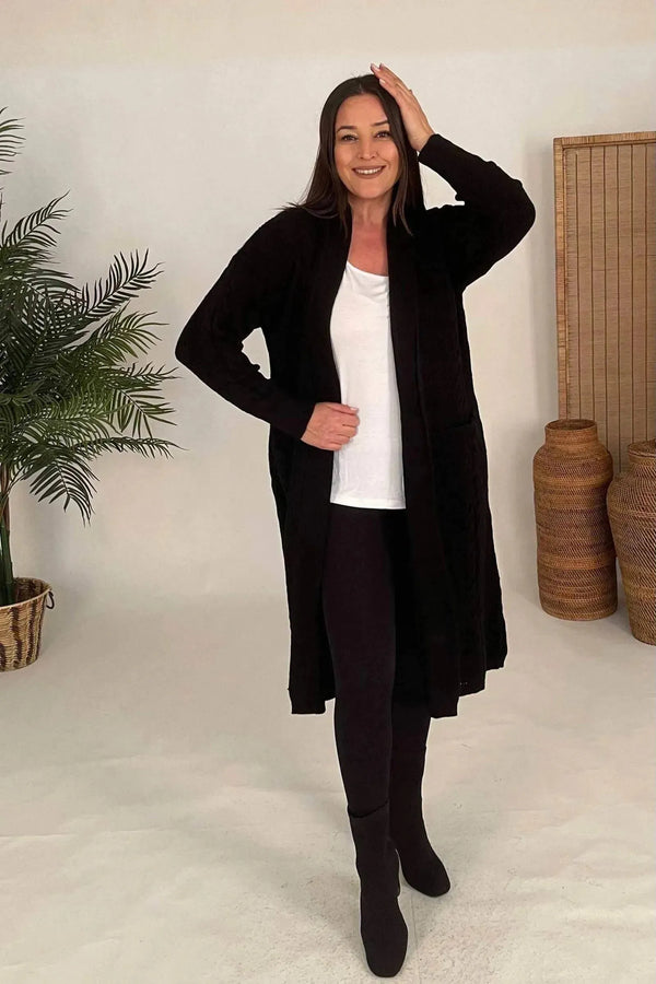 HANEZZA Plus Size Shawl Collar Knit Cardigan - Floral Pattern Cotton