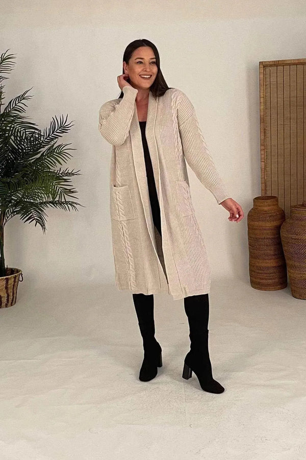 HANEZZA Plus Size Shawl Collar Knit Cardigan - Floral Pattern Cotton