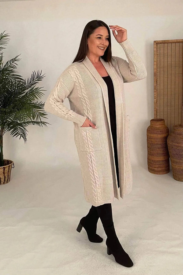 HANEZZA Plus Size Shawl Collar Knit Cardigan - Floral Pattern Cotton