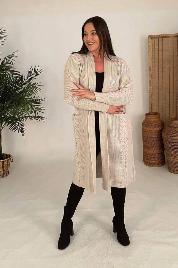 HANEZZA Plus Size Shawl Collar Knit Cardigan - Floral Pattern Cotton