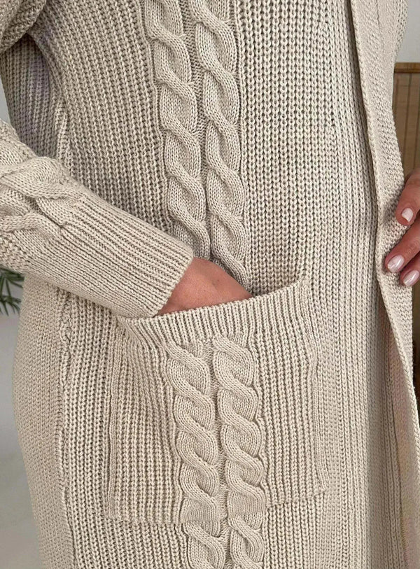 HANEZZA Plus Size Shawl Collar Knit Cardigan - Floral Pattern Cotton