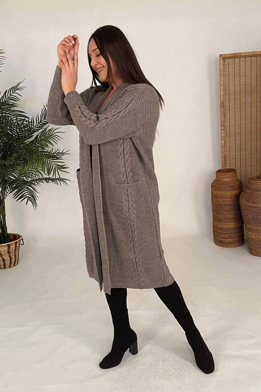 HANEZZA Plus Size Shawl Collar Knit Cardigan - Floral Pattern Cotton - Image 15