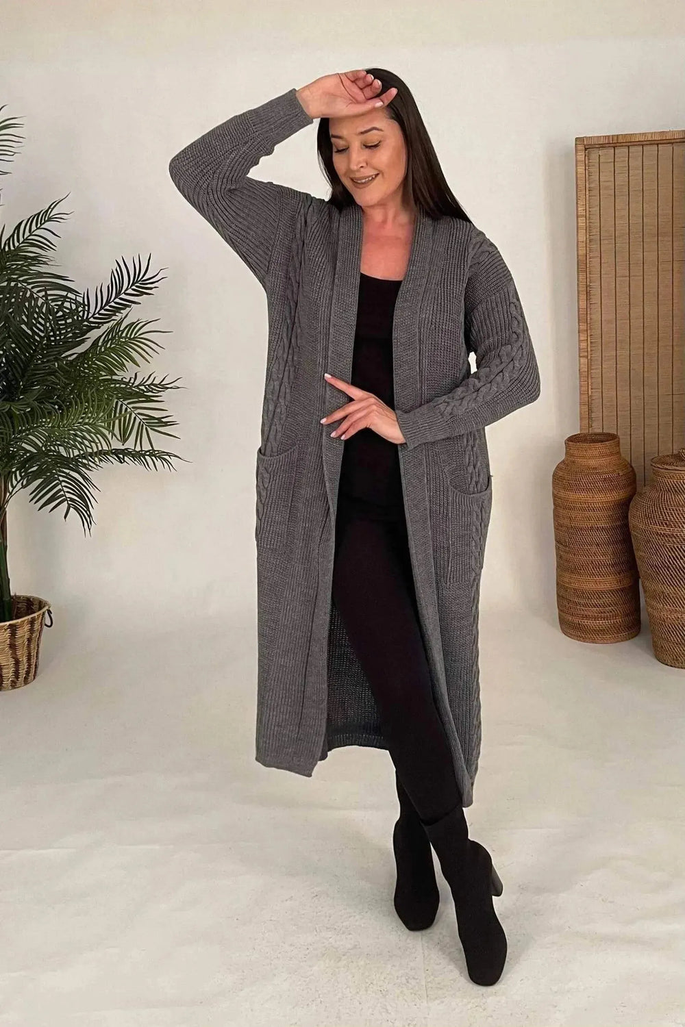 HANEZZA Plus Size Shawl Collar Knit Cardigan - Floral Pattern Cotton - Image 19