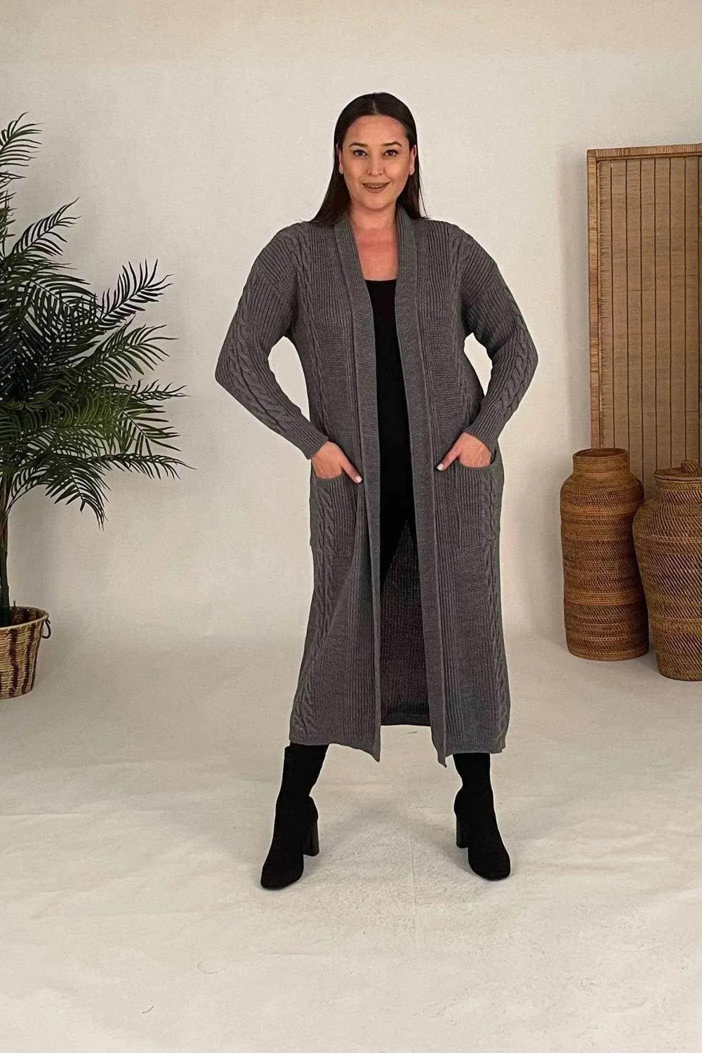 HANEZZA Plus Size Shawl Collar Knit Cardigan - Floral Pattern Cotton - Image 21