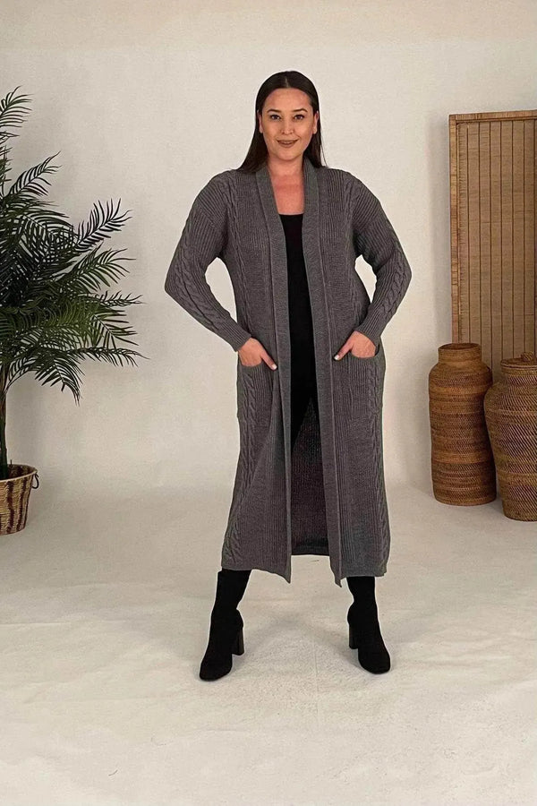 HANEZZA Plus Size Shawl Collar Knit Cardigan - Floral Pattern Cotton