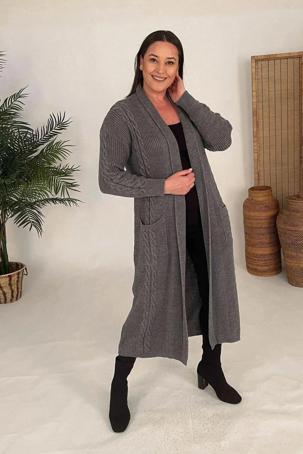 HANEZZA Plus Size Shawl Collar Knit Cardigan - Floral Pattern Cotton - Image 22