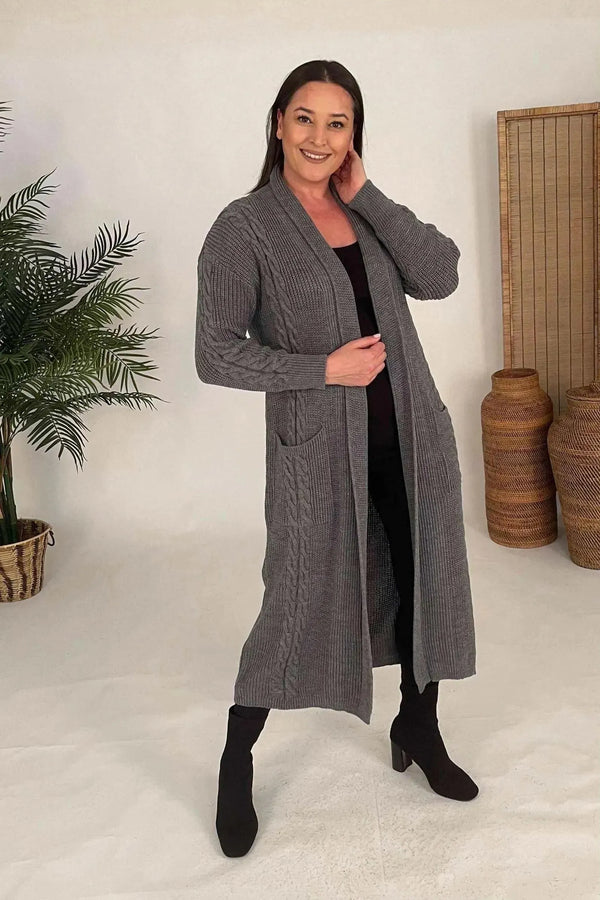 HANEZZA Plus Size Shawl Collar Knit Cardigan - Floral Pattern Cotton