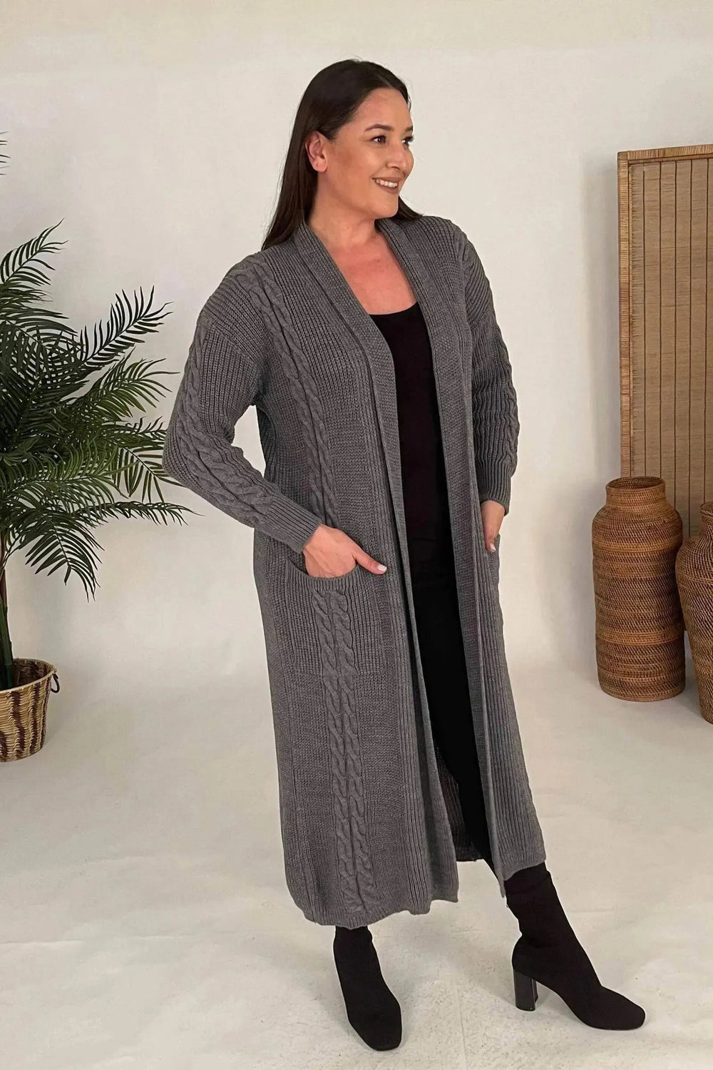 HANEZZA Plus Size Shawl Collar Knit Cardigan - Floral Pattern Cotton - Image 23