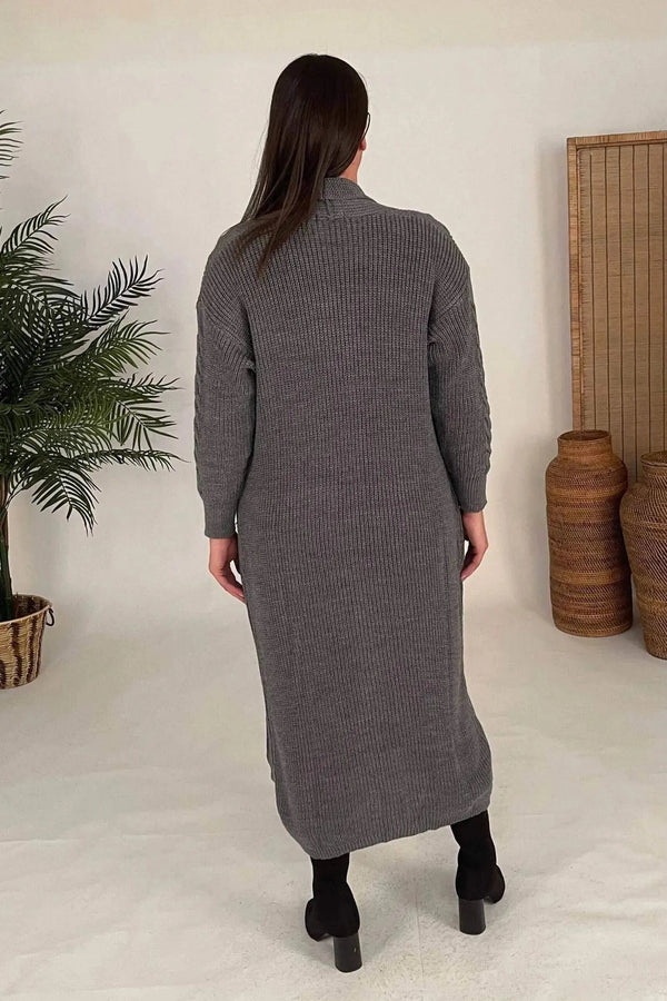 HANEZZA Plus Size Shawl Collar Knit Cardigan - Floral Pattern Cotton