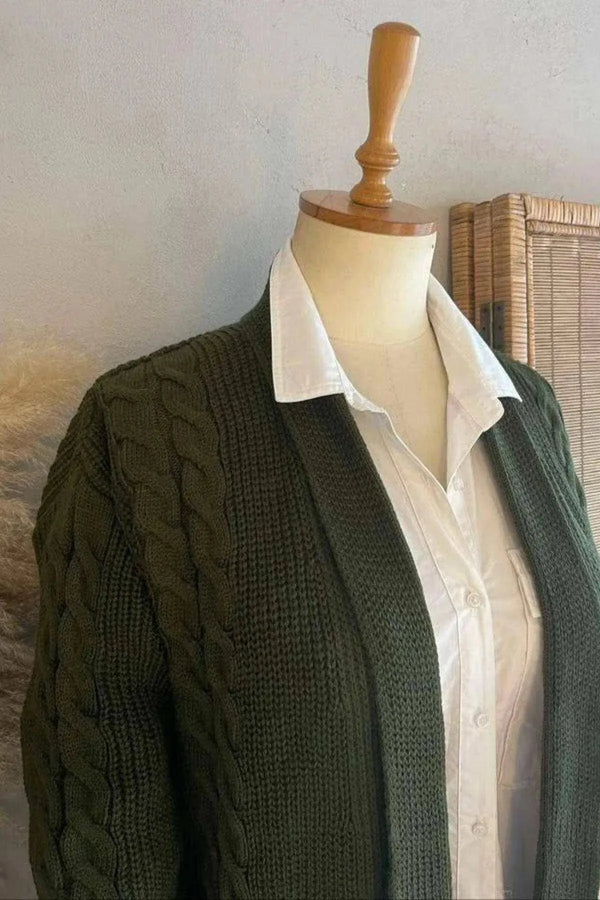 HANEZZA Plus Size Shawl Collar Knit Cardigan - Floral Pattern Cotton