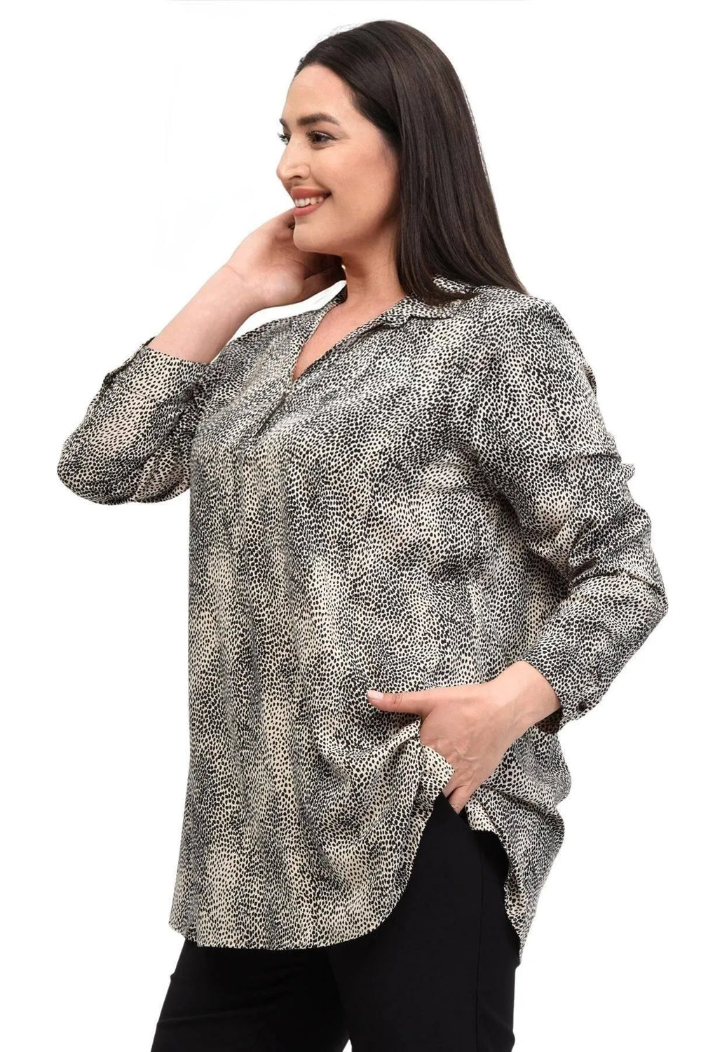 Hanezza Büyük Beden Tunik - Pamuklu Viskon Çiçek Desenli - Image 6