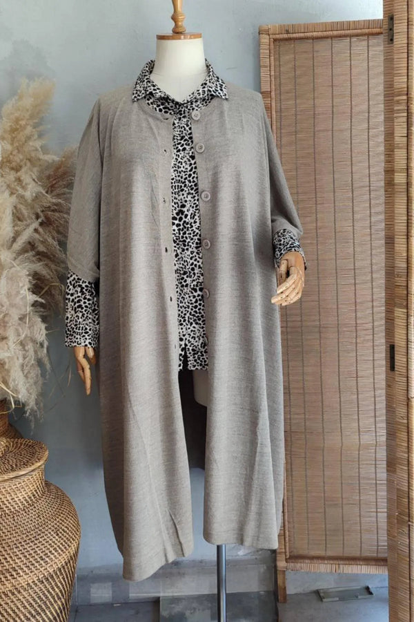 HANEZZA Floral Patterned Plus Size Knitwear Cardigan - Cotton Viscose