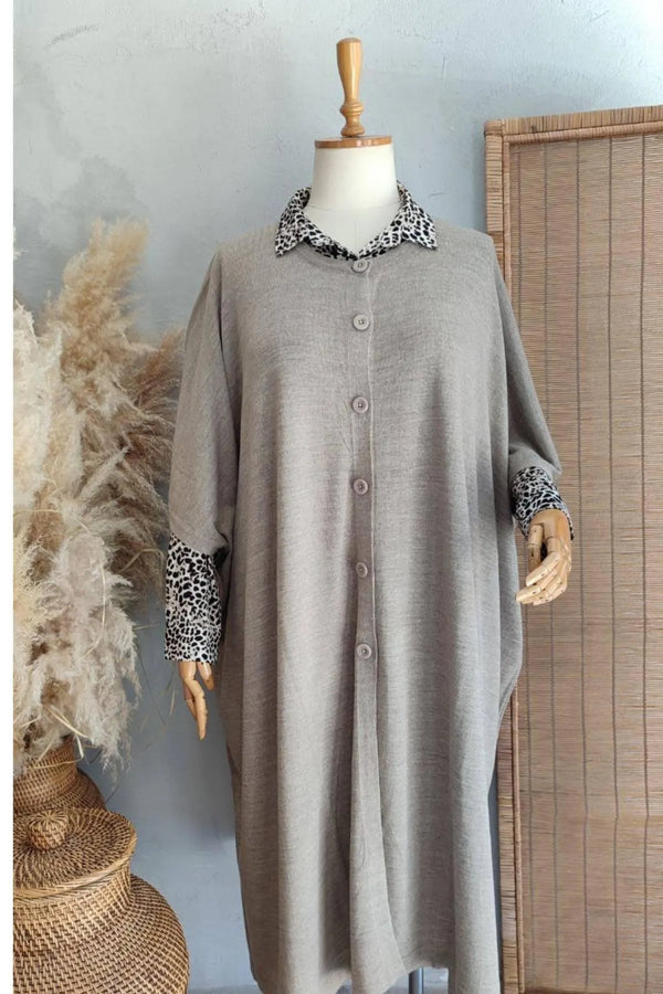 HANEZZA Floral Patterned Plus Size Knitwear Cardigan - Cotton Viscose