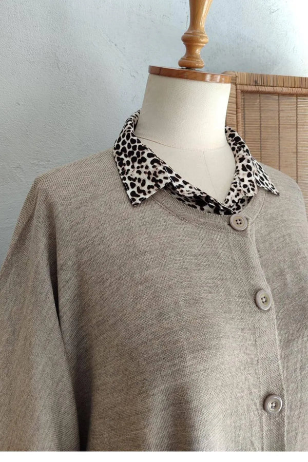 HANEZZA Floral Patterned Plus Size Knitwear Cardigan - Cotton Viscose