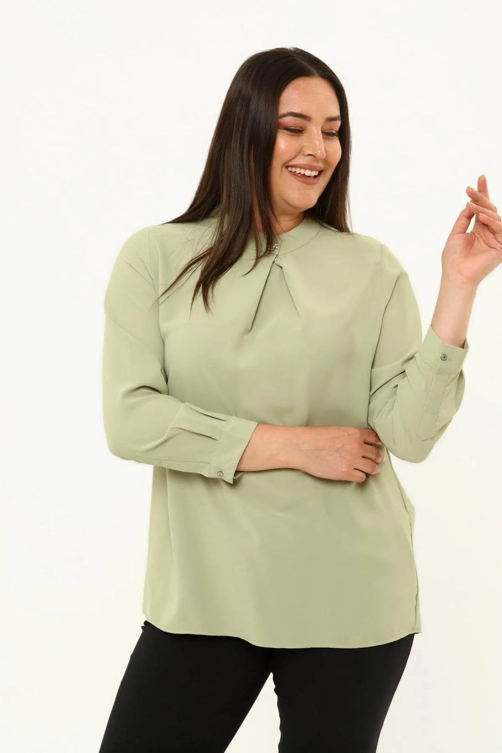 Hanezza Floral Patterned Crepe Blouse - Brooch Neck Cotton Viscose - Image 5