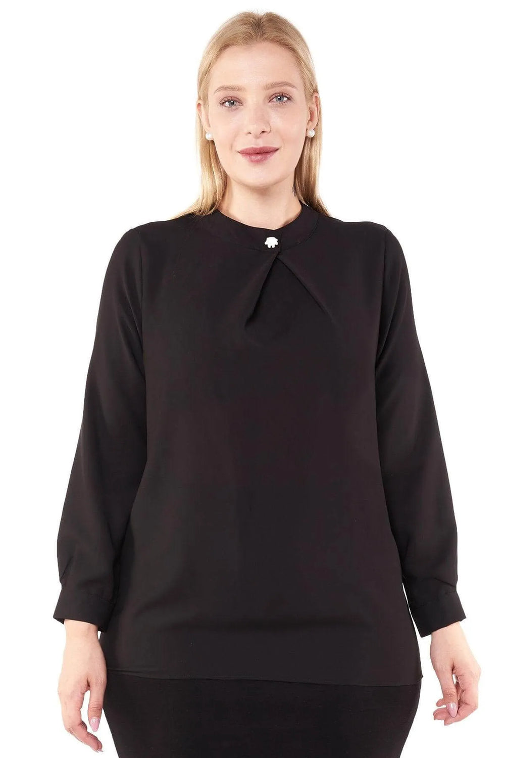 Hanezza Floral Patterned Crepe Blouse - Brooch Neck Cotton Viscose - Image 8