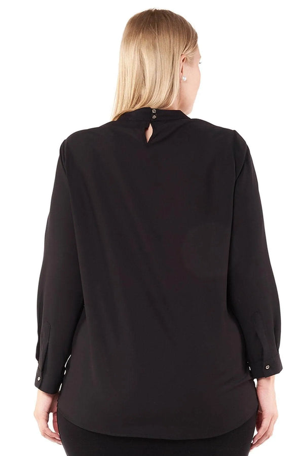 Hanezza Floral Patterned Crepe Blouse - Brooch Neck Cotton Viscose