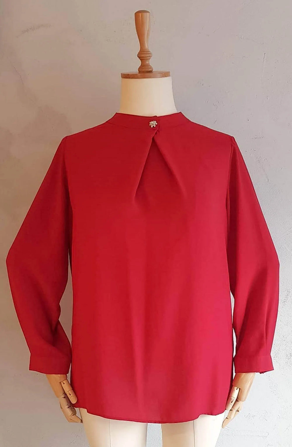 Hanezza Floral Patterned Crepe Blouse - Brooch Neck Cotton Viscose - Image 13