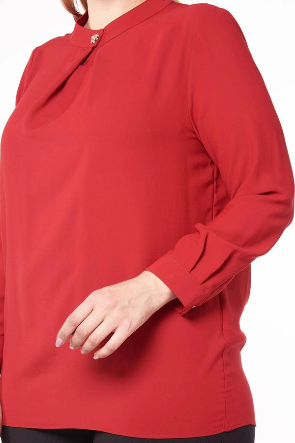 Hanezza Floral Patterned Crepe Blouse - Brooch Neck Cotton Viscose