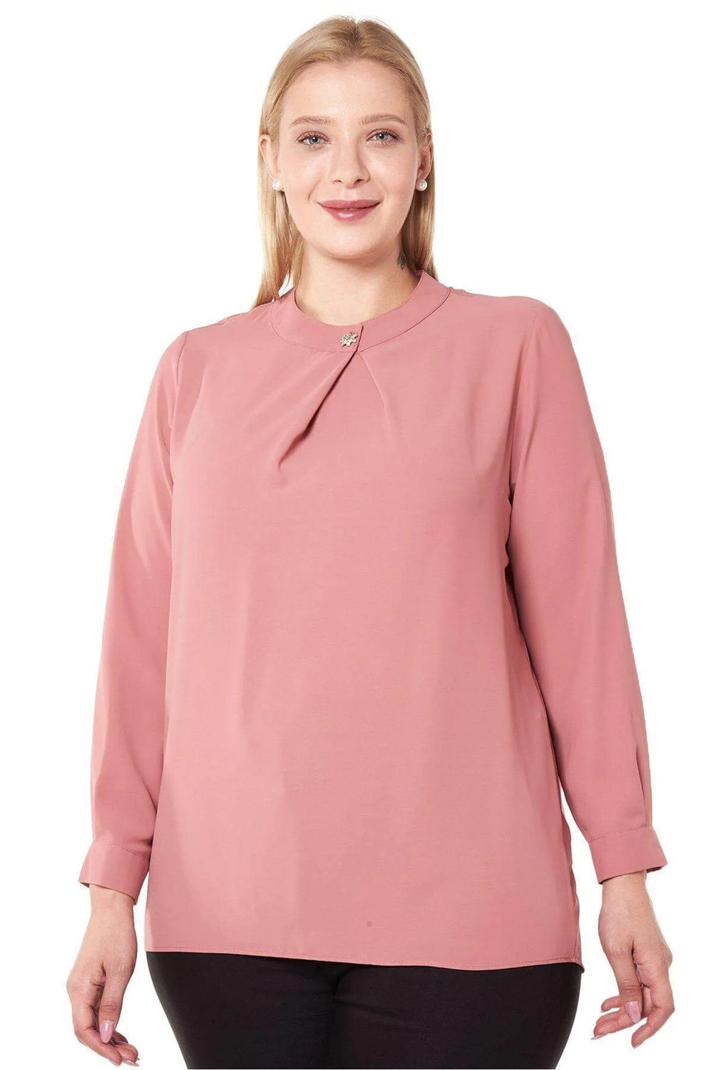 Hanezza Floral Patterned Crepe Blouse - Brooch Neck Cotton Viscose - Image 19